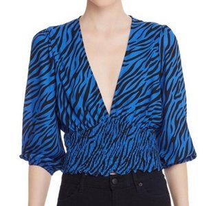 Aqua Brand Women's Blouse Top Shirt Cropped Black Blue Zebra Crop X-Small XS NEW